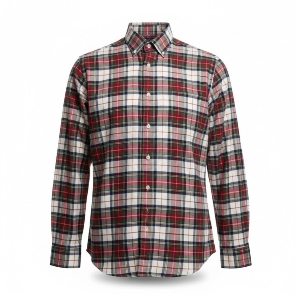 Gap Plaid Button Down Shirt Mens Large Slim Red Green White Tartan Casual Preppy